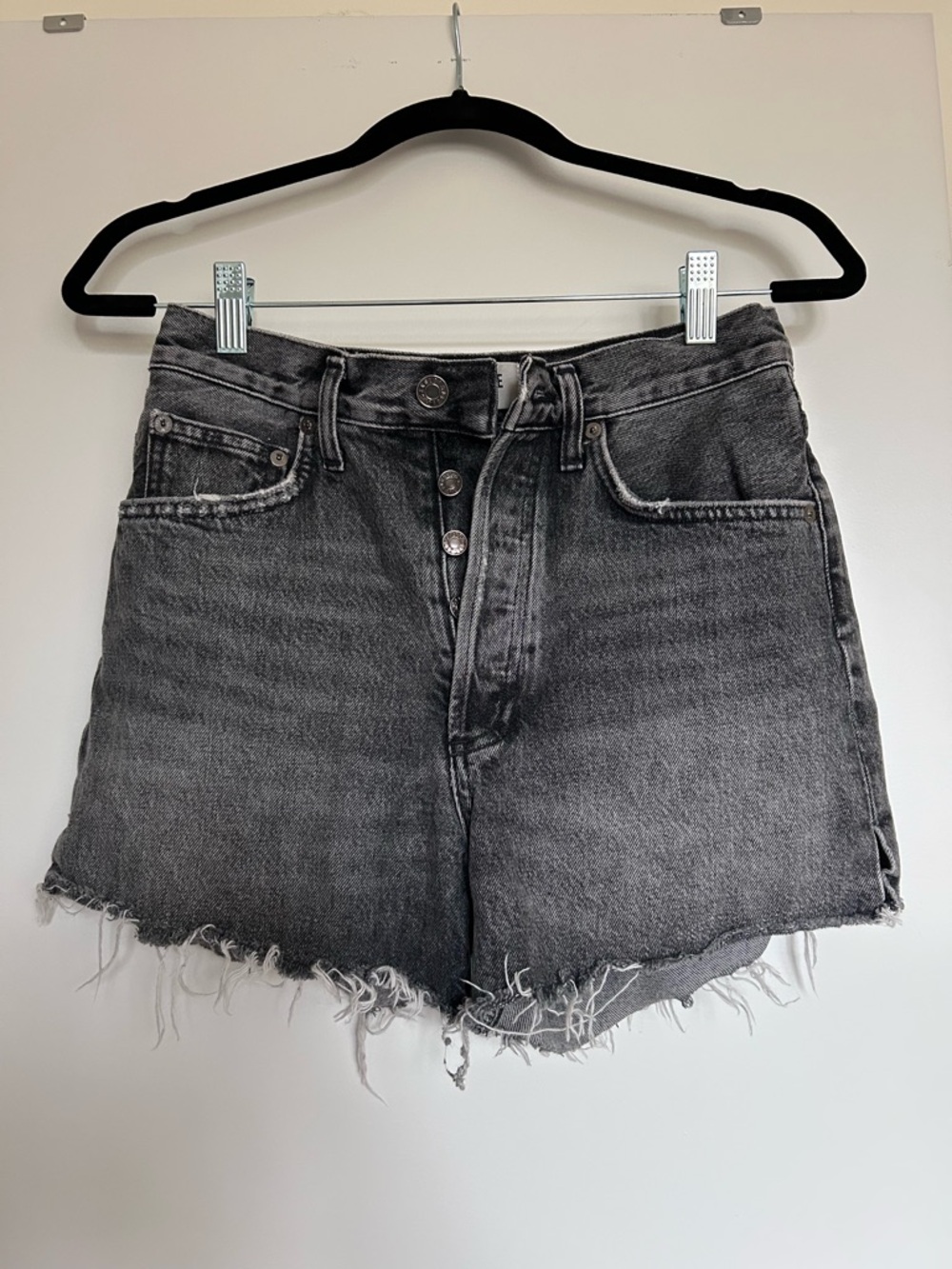 AGOLDE Washed Black High-Rise Raw Hem Jean Shorts